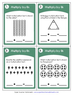 Task Cards: Multiplying by 8s Multiplication Worksheet