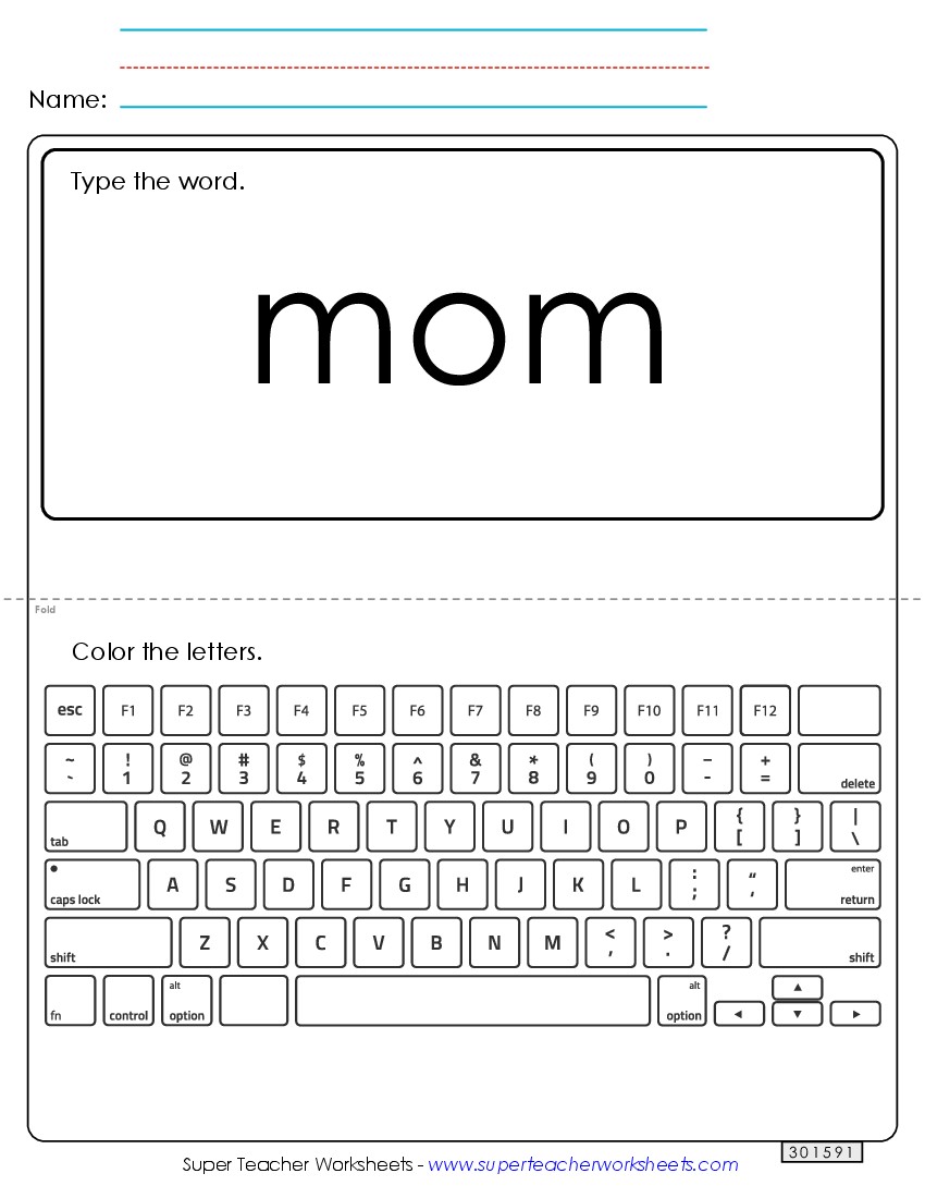 Type the Word: Mom Sight Words Individual Worksheet