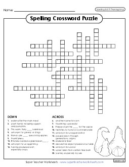 Crossword (Thanksgiving) Spelling F Worksheet