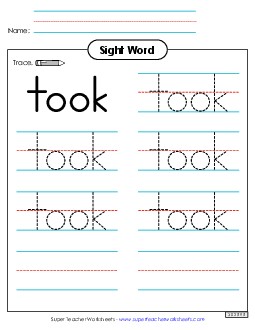 Trace the Word: Took Sight Words Individual Worksheet