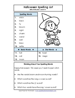 Spelling List (Level B: Halloween)  Spelling B Worksheet