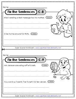 Fix the Sentences Worksheets Learning Tool