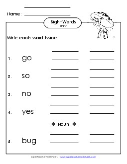 Write Twice (Unit 7)  Sight Words Worksheet