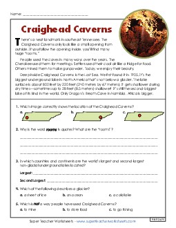 Craighead Caverns 3rd Grade Reading Comprehension Reading Comp Short Worksheet