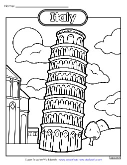 Leaning Tower of Pisa Coloring Page Free Coloring Pages Worksheet