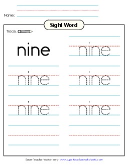 Trace the Word: Nine Sight Words Individual Worksheet