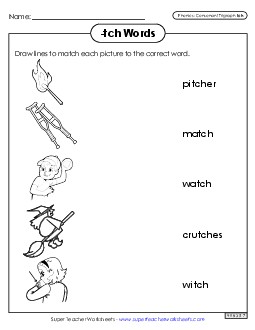 Matching Worksheet (-tch Words) Phonics Trigraphs Worksheet