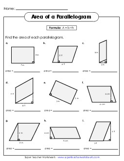 Areas of Parallelograms Practice (Basic) Worksheet