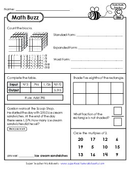 Math Buzz: Week 14 Worksheets 66 through 70 Daily Math Review Worksheet