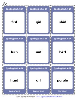 Flashcards (A-29) Spelling A Worksheet