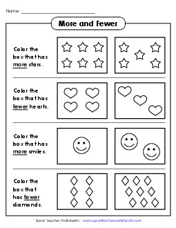 More and Fewer Free Counting Worksheet