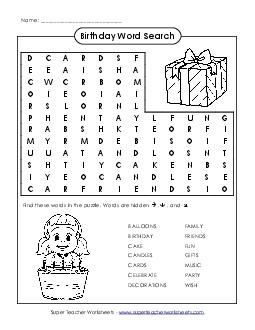 Birthday Wordsearch Worksheet