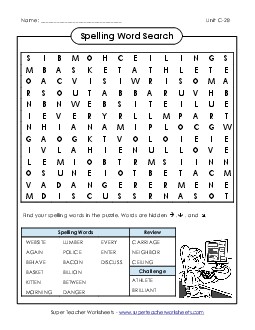 Word Search (C-28) Spelling C Worksheet