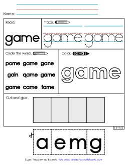 Worksheet 2: Game Sight Words Individual Worksheet