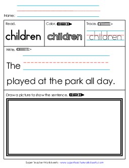 Worksheet 3: Children Sight Words Individual Worksheet