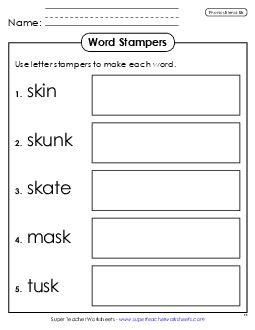 Letter Stampers (Sk- Words) Phonics Blends Worksheet