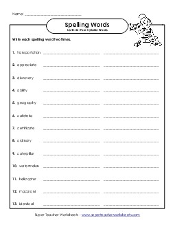 Write Twice (D-24) Spelling D Worksheet