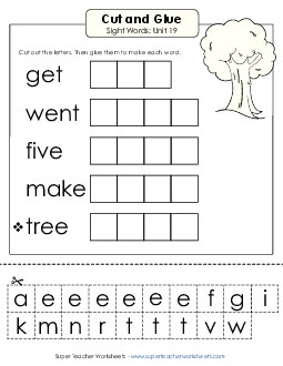 Cut-and-Glue (Unit 19) Sight Words Worksheet