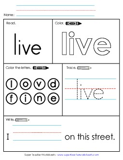 Worksheet 1: Live Sight Words Individual Worksheet