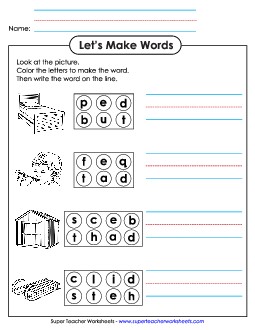 Color the Letters & Write (-ed) Word Families Worksheet