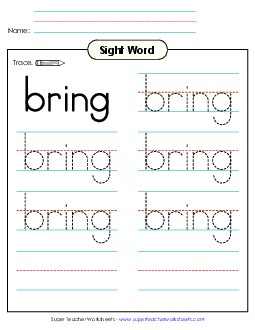 Trace the Word: Bring Sight Words Individual Worksheet