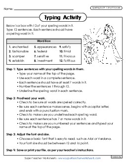 Typing Sentences (F-1) Free Spelling F Worksheet