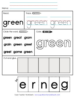 Worksheet 2: Green Sight Words Individual Worksheet