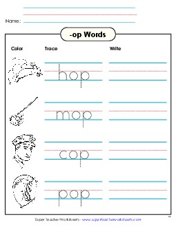 Trace and Write (-op) Word Families Worksheet