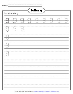 Lowercase g (Smaller Font Size) Alphabet Worksheet