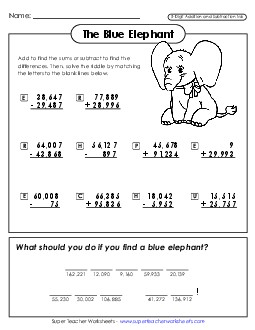 The Blue Elephant Riddle Addition Worksheet