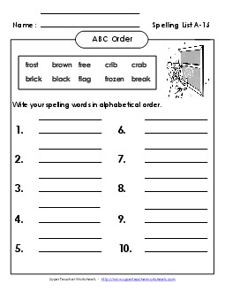 ABC Order: Write List (A-15) Spelling A Worksheet