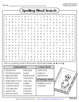 Word Search (ELA) Spelling F Worksheet