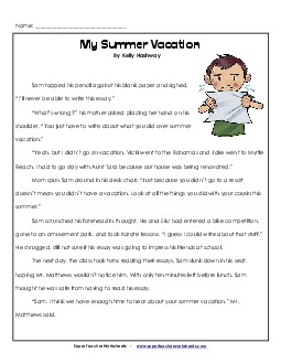 My Summer Vacation Reading Comprehension Worksheet