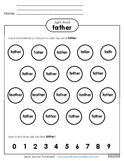 Dab or Color: Father Sight Words Individual Worksheet