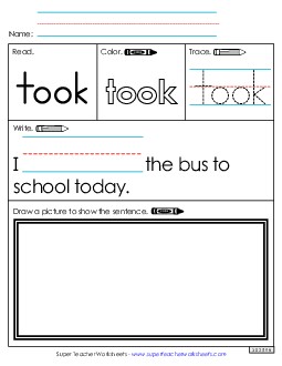 Worksheet 3: Took Sight Words Individual Worksheet