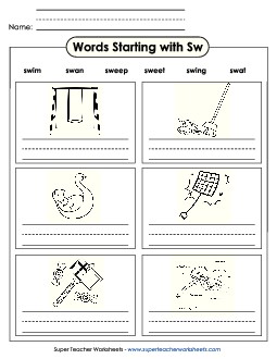 Writing Words that Start with SW Phonics Blends Worksheet