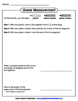 Draw, Measure, Subtract Measurement Worksheet