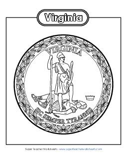 Virginia State Seal (Black & White) States Individual Worksheet