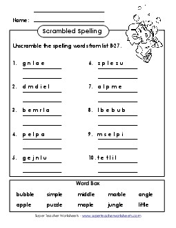 Word Scramble (B-27) Spelling B Worksheet