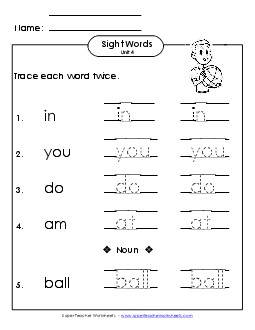 Trace Twice (Unit 4) Sight Words Worksheet