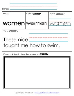 Worksheet 3: Women Sight Words Individual Worksheet