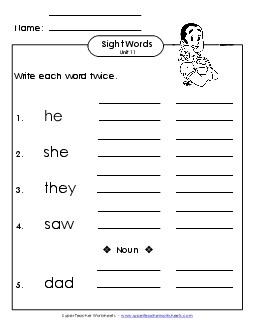 Write Twice (Unit 11) Sight Words Worksheet