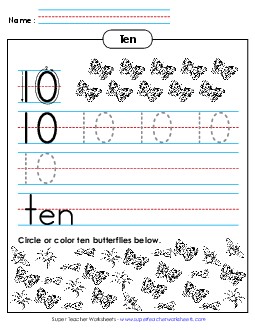 Ten: Trace, Print, Count Counting Worksheet