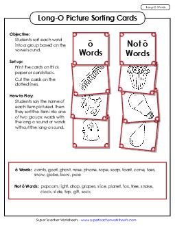 Picture Sorting Cards: (Long O Words) Phonics Long Short O Worksheet