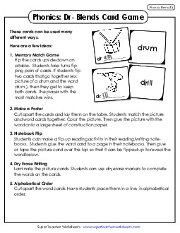 Phonics Card Game (Dr- Blends) Free Phonics Blends Worksheet