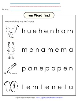 Circle the Words (-en) Word Families Worksheet