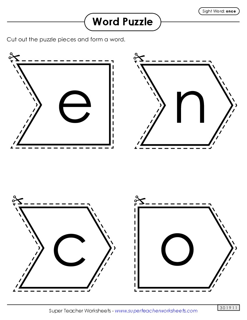 Word Puzzle: Once Sight Words Individual Worksheet