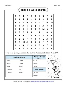 Word Search (B-6) Spelling B Worksheet