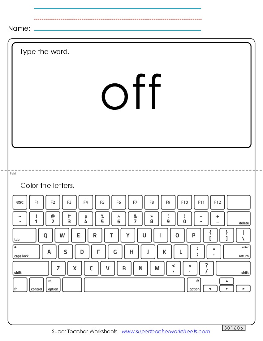 Type the Word: Off Sight Words Individual Worksheet