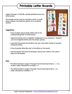 Letter Boards - Lowercase Alphabet Worksheet